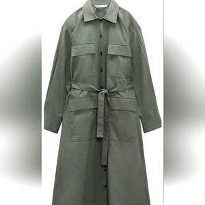 Zara Green Long Sleeve Button Up Dress